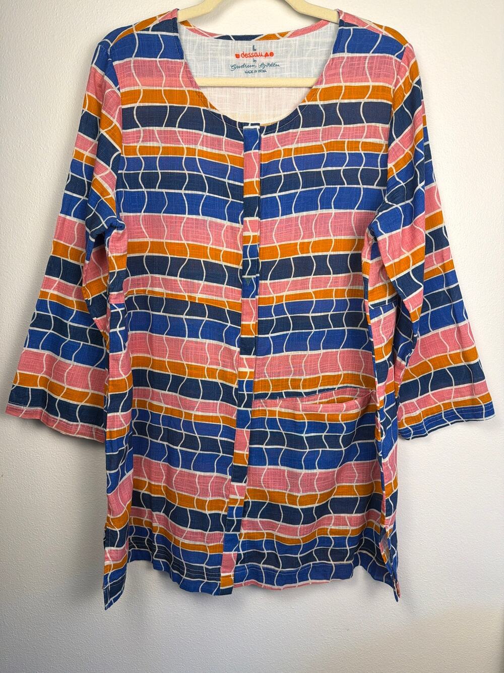 Gudrun Sjödén Dessau Stripe 100% Organic Cotton Gauze Tunic Top | Size Large